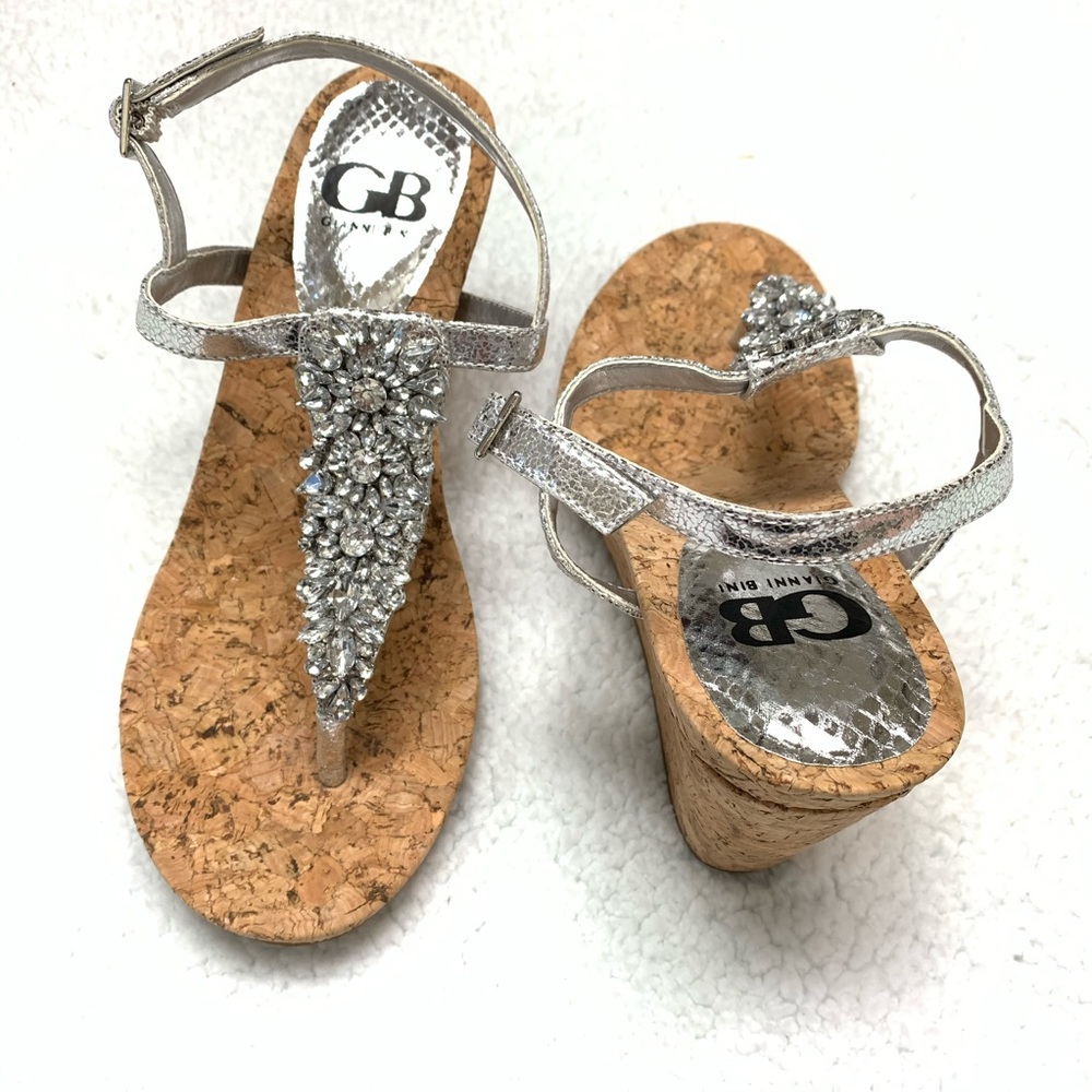 Gianni Bini Silver Cork Wedges